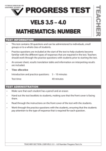 VELS 3.5 - 4.0 Mathematics: Number Progress Test