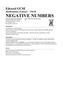 negative numbers - Castleford Academy