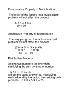 Commutative Property of Multiplication The order of the factors in a
