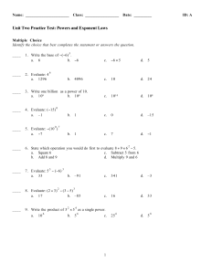 Unit Two Practice Test: Powers and Exponent Laws