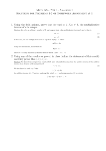 Math 554- 703 I - Analysis I Solutions for Problems 1