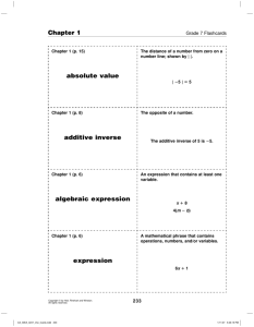 Chapter 1 absolute value additive inverse algebraic expression