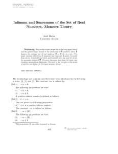 Infimum and Supremum of the Set of Real Numbers. Measure Theory
