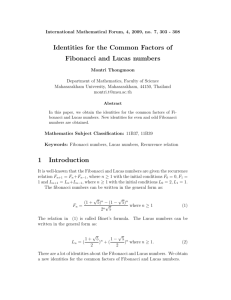 Identities for the Common Factors of Fibonacci and Lucas