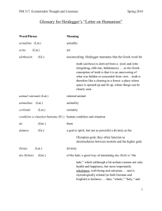 PHI 317: Existentialist Thought and Literature Spring 2010 Glossary