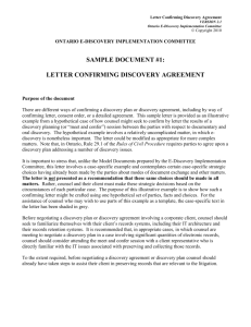 Letter Confirming Discovery Agreement