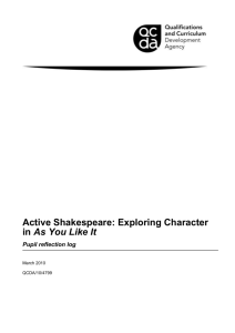 Exploring character in As You Like It - Pupil reflection log