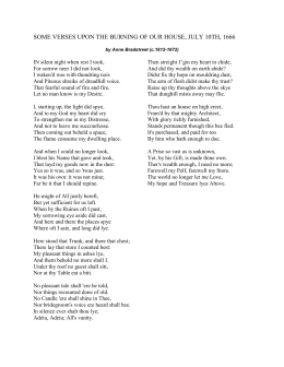 essay on upon the burning of our house Essay instructions: it needs to be a new historicism synthesis essay first paragraph must define and explain what new historicism is the essay is based on a poem text by anne bradstreet called upon the burning of our house or the flesh and the spirit. essay on upon the burning of our house Essay instructions: it needs to be a new historicism synthesis essay first paragraph must define and explain what new historicism is the essay is based on a poem text by anne bradstreet called upon the burning of our house or the flesh and the spirit.