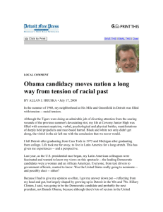 Obama candidacy moves nation a long way from tension of racial past