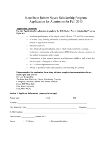 Kent State Robert Noyce Scholarship Program Application for