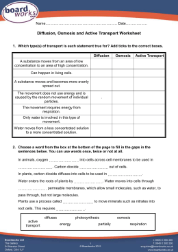 Diffusion, Osmosis and Active Transport Worksheet