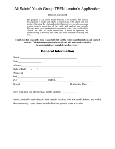 All Saints` Youth Group TEEN Leader`s Application