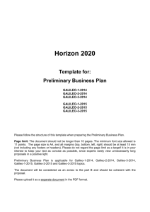 Horizon 2020 Template for: Preliminary Business Plan GALILEO