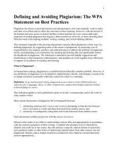 Defining and Avoiding Plagiarism: The WPA Statement on Best