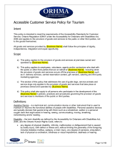 Accessible Customer Service Policy for Tourism