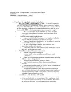 General Outline of Corporate and White Collar Crime Topics