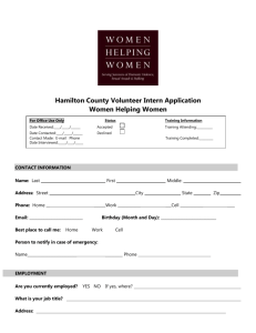 Hamilton County Volunteer Intern Application in MS Word Format