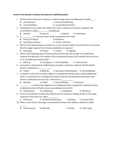 Practice Test Questions Classical and Operant Conditioning Notes