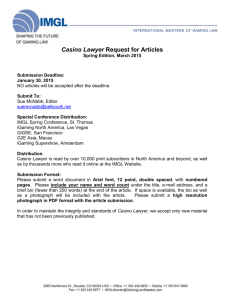 Casino Lawyer Request for Articles Spring Edition, March 2015