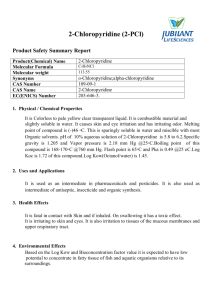 2-Chloropyridine (2-PCl) Product Safety Summary Report