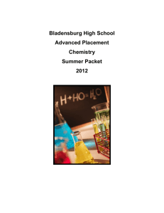 Bladensburg High School Advanced Placement Chemistry Summer