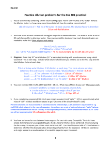 1 Practice Dilution Problems For The Bio 201 Practical
