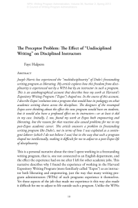 The Preceptor Problem: The Effect of 'Undisciplined Writing' on