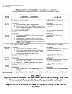 Regents Earth Science Lab Practical Exam on Tuesday, June 9th