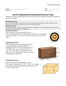Unit 8: Polynomials & Factoring Performance Tasks