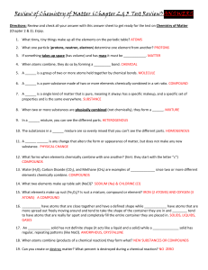 Review of Chemistry of Matter (Chapter 2,& 3 Test Review)ANSWERS