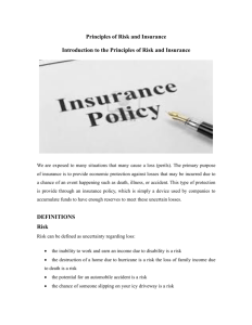 Principles of Risk and Insurance Introduction to the Principles of