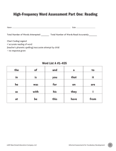 High-Frequency Word Assessment Part One: Reading