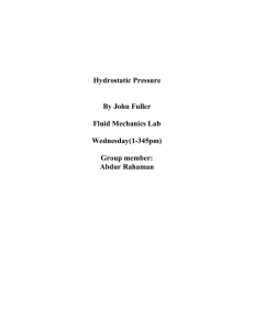 Hydrostatic Pressure By John Fuller Fluid Mechanics Lab