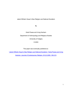 1 Jakob Wilhelm Hauer's New Religion and National Socialism By
