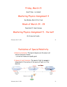 Friday, March 21 Mastering Physics Assignment 4 Week of March 24