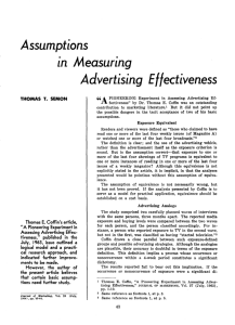 Assumptions in. Measuring Advertising Effectiveness