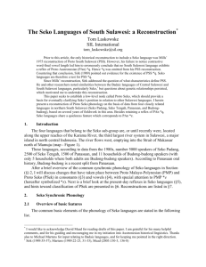 The Seko Languages of South Sulawesi: a Reconstruction
