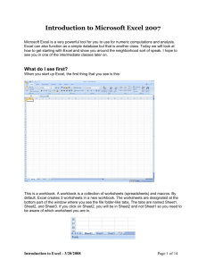 Introduction to Microsoft Excel 2007