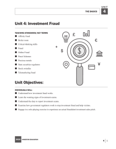 Unit 4: Investment Fraud Unit Objectives: