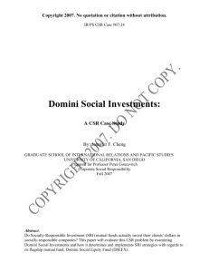Domini Social Investments - School of International Relations and