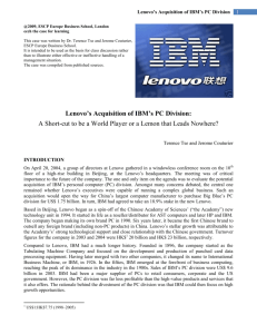 Lenovo's Acquisition of IBM's PC Division: A Short