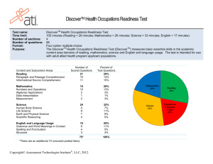 DiscoverTM Health Occupations Readiness Test