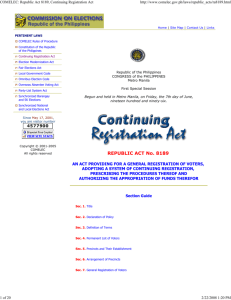 COMELEC: Republic Act 8189, Continuing Registration Act