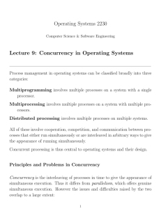 Operating Systems 2230 Lecture 9: Concurrency in Operating Systems