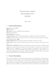 Macroeconomic Analysis ECON 6022A Level I Fall 2013