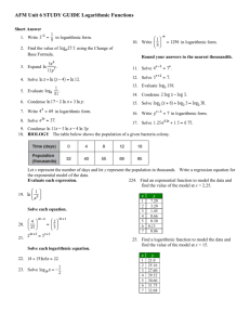 AFM Unit 6 STUDY GUIDE Logarithmic Functions