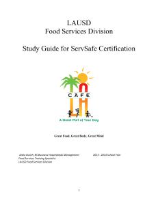 LAUSD Food Services Division Study Guide for ServSafe Certification