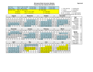 Minnesota State University, Mankato Faculty Duty Day Calendar