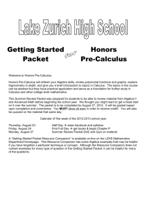Honors Pre-Calculus Getting Started Packet