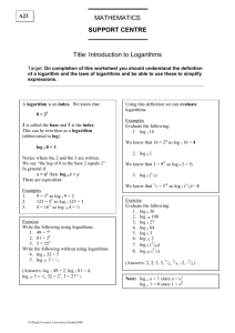 MATHEMATICS SUPPORT CENTRE Title: Introduction to Logarithms